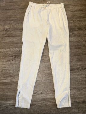 Theory Linen Blend Drawstring Jogger Pants Off White Zip Ankle Size Small
